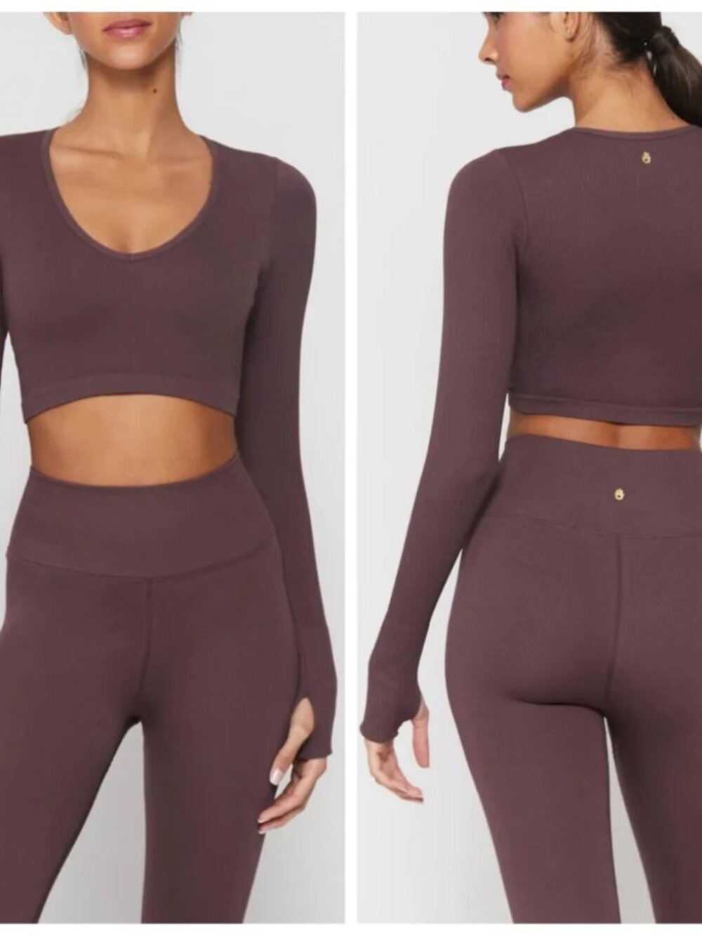 Spiritual Gangster Metta Ribbed Long Sleeve Crop Top XS/S Brown Balletcore
